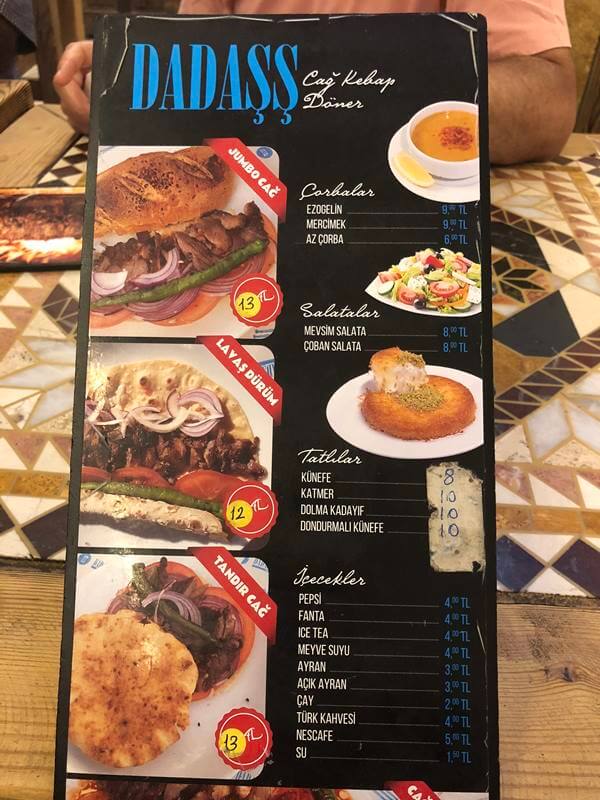 Turkish restaurant menu. 