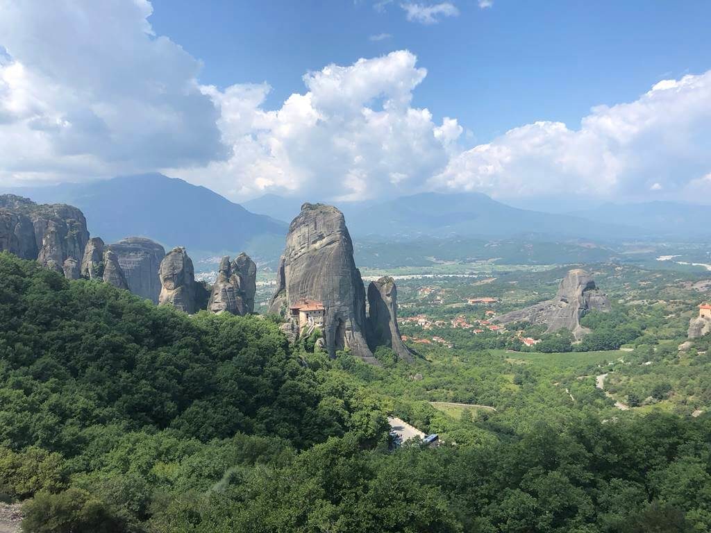 The view of Meteora rocks from Kalambaka, Greece. 