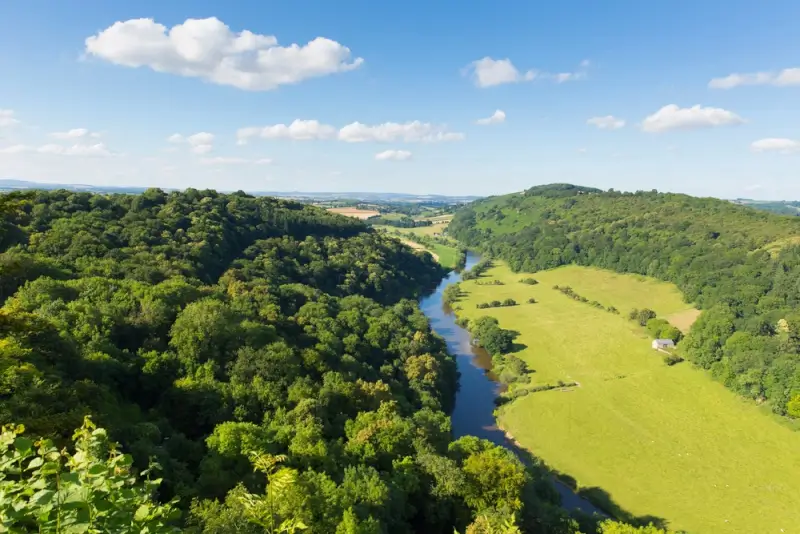 Forest of Dean countryside with River Wye, peaceful budget holiday destination in UK
