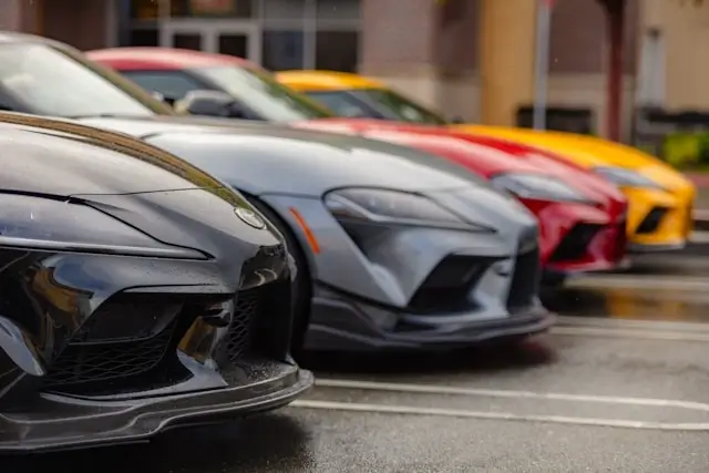 Cars parked in marked bays following Dubai parking rules and regulations