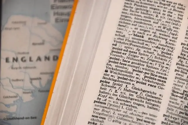 Open foreign language dictionary with a map of England in the background