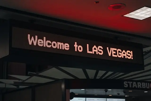 Welcome to Las Vegas sign at airport arrival terminal