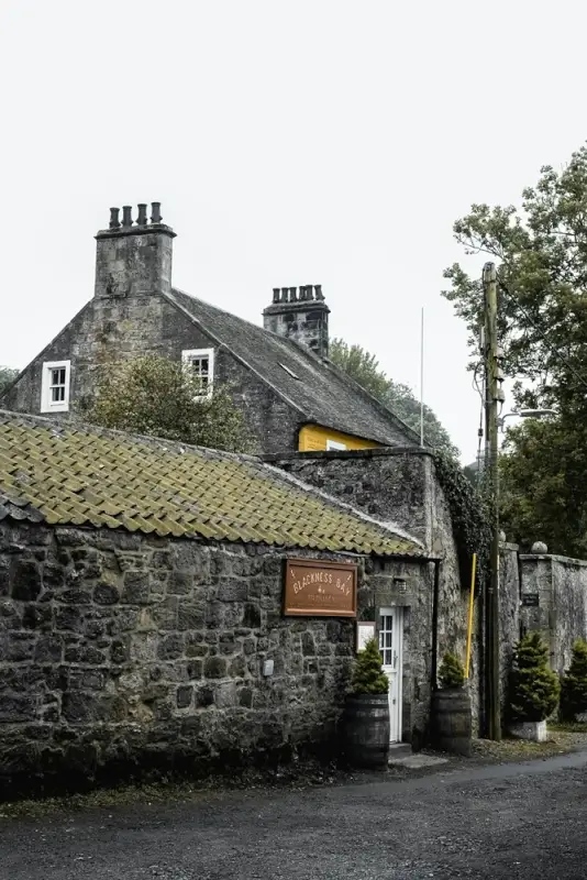 A charming old stone building at Blackness Bay in the Scottish countryside