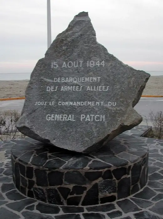 WWII landing monument near Pampelonne Beach in St. Tropez commemorating the Allied forces landing of August 15, 1944