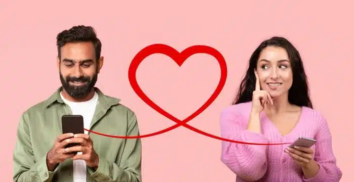 man and woman connecting online through a dating app