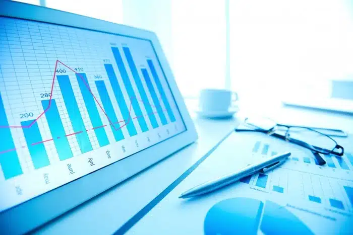 timeshare rental profit chart showing monthly growth statistics on a tablet