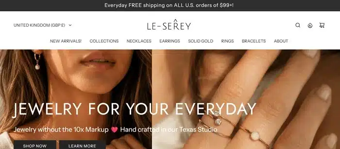 Le Serey homepage featuring everyday handcrafted necklace jewelry without the markup