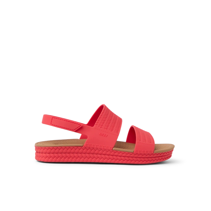 Reef Water Vista sandal in Hibiscus red with espadrille-inspired sole and velcro back strap — affordable Miami footwear