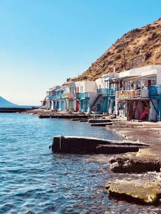 colorful waterfront houses in Klima village on the island of Milos in the Cyclades, Greece