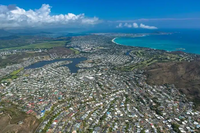 Aerial view of a planned residential community near Pearl City, Oahu, Hawaii