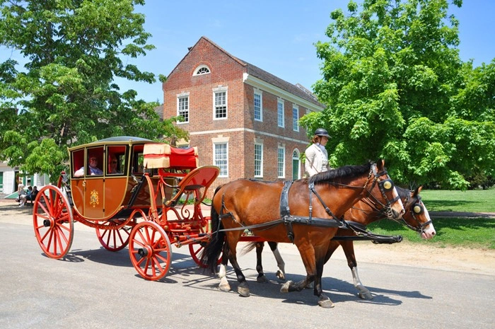Horse-drawn carriage tour through Colonial Williamsburg, Virginia