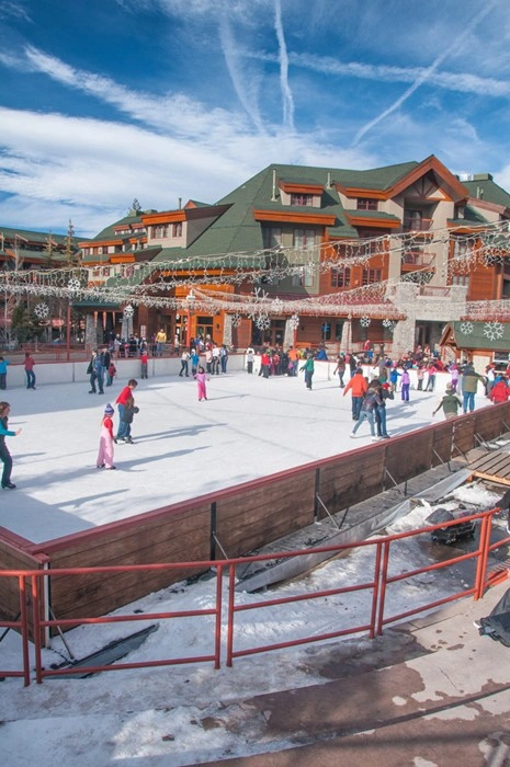 Ice skating rink at Kirkwood Mountain Resort village lodge