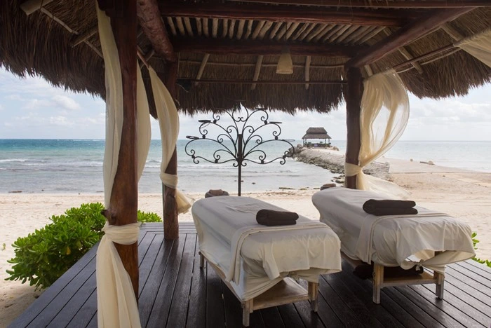 Oceanfront massage cabana at a wellness resort in Cancun for senior travelers