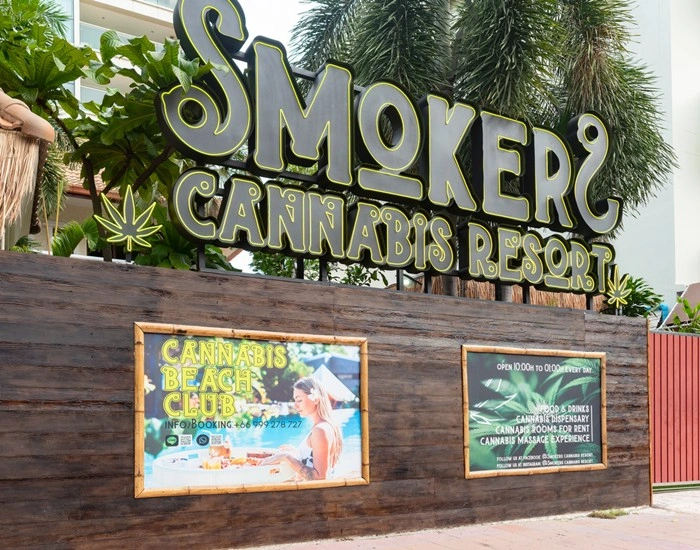 Entrance signage for a cannabis resort in Pattaya, part of the city's growing wellness scene