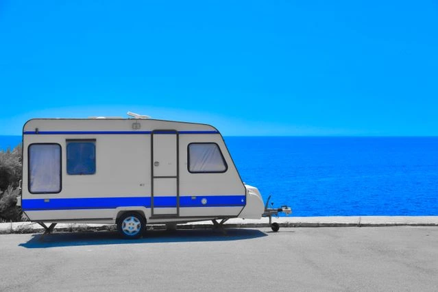 Caravan parked along the coast in Spain overlooking the sea