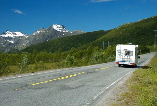 Driving a caravan through Norway's mountain roads and fjord scenery