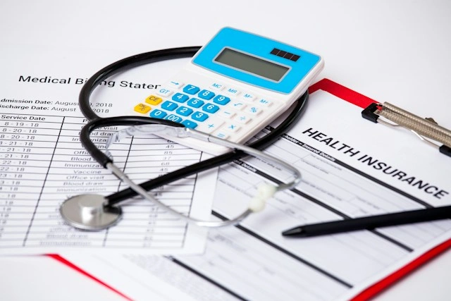 Medical billing statement and health insurance forms tracking implantable port treatment costs