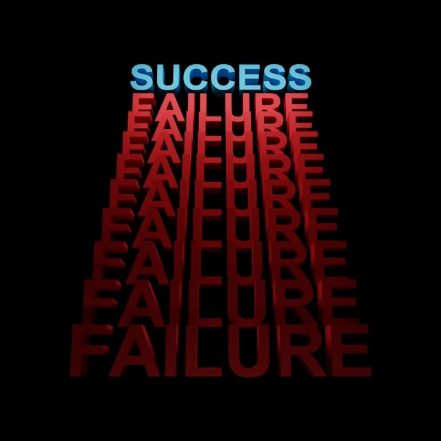 Repeated word 'Failure' leading up to 'Success,' symbolizing setbacks as steps toward growth