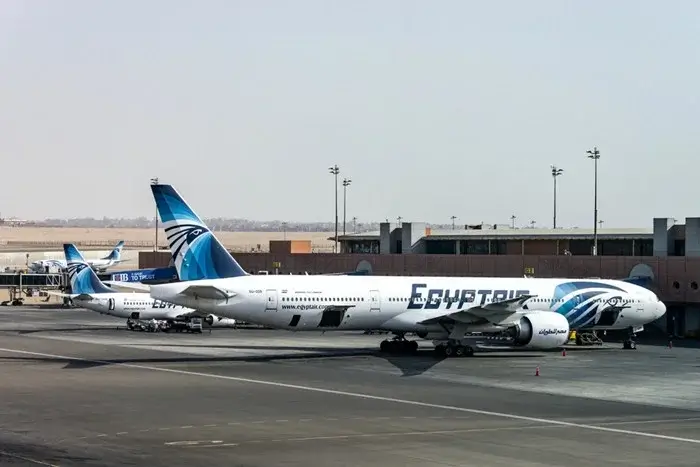 EgyptAir planes on the tarmac at an Egyptian airport, a quick way to travel between Cairo, Luxor and Aswan