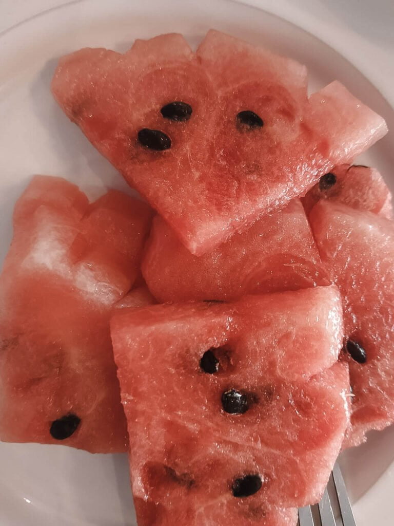 The sliced watermelon for the dessert.