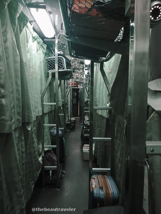 The aisle of the second-class train from Bangkok to Hat Yai.