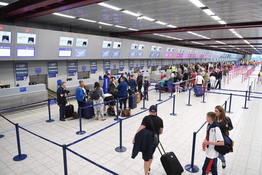 queueing at the airport. 