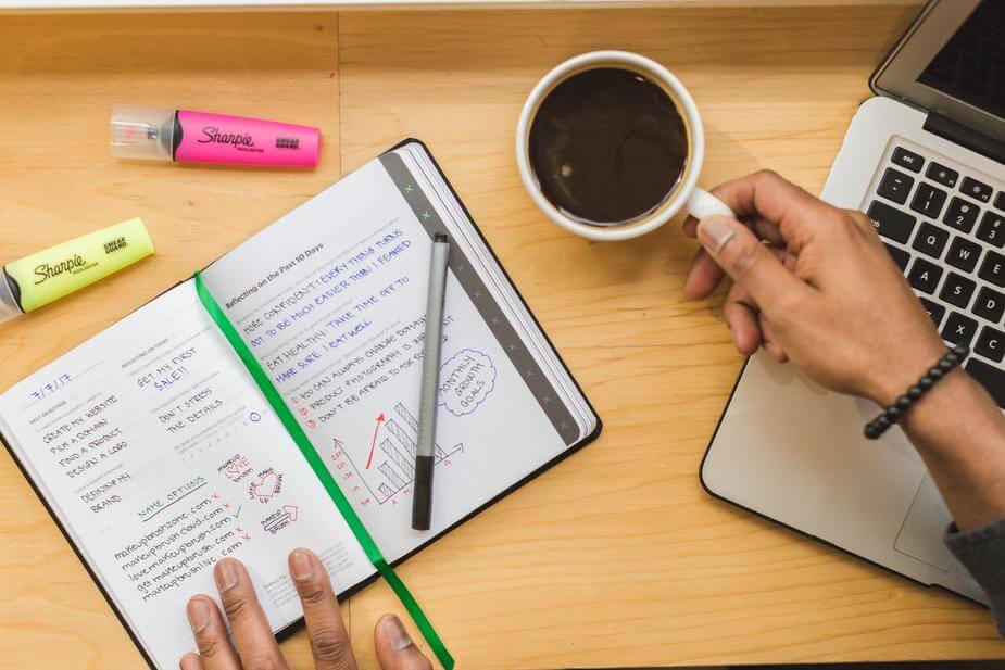 notebook and coffee. 