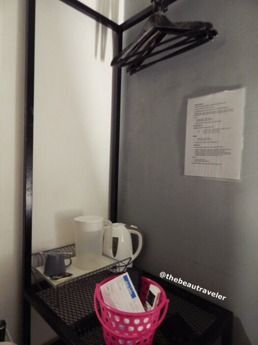 The mini closet at the single room in Ink Hotel, Penang.