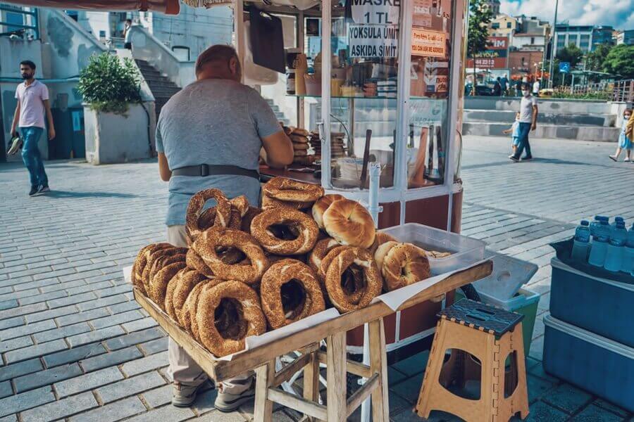 A simit stall in Antalya, Turkey.