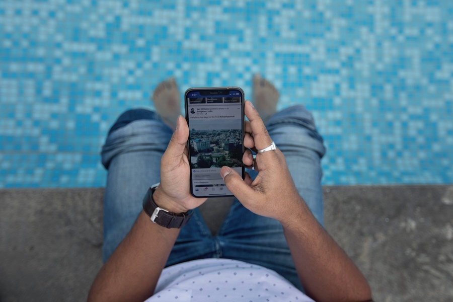 checking facebook around the pool. 
