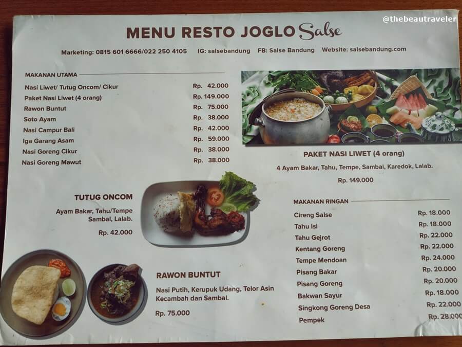 Menu at Joglo Salse Resto. 