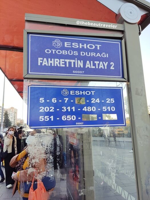 Bus stop at Fahrettin Altay station in Izmir, Turkey.