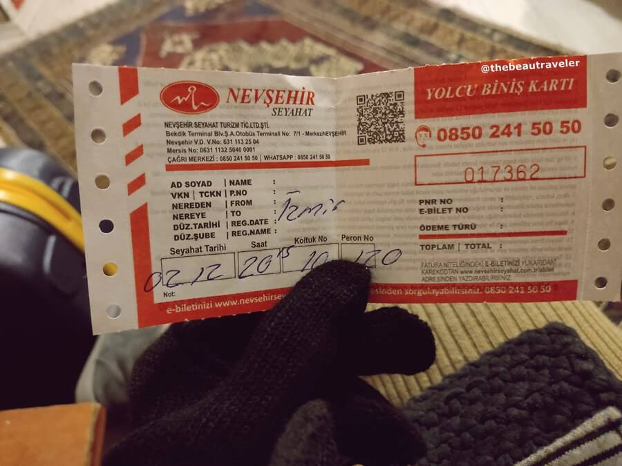 My bus ticket from Nevsehir Seyahat. 