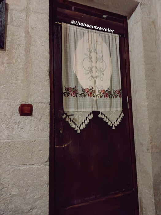 The bedroom door at the cave room in Cappadocia.