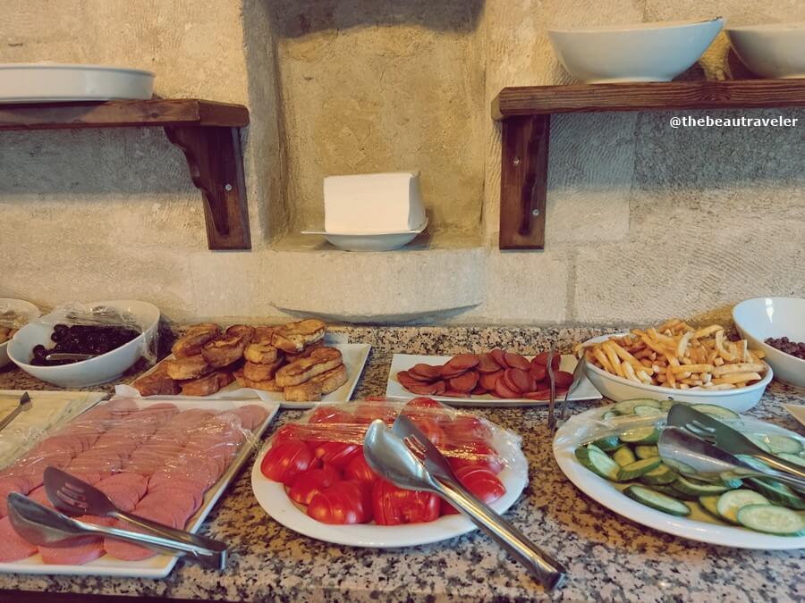 Breakfast menu at The Dorm Cave by Travellers in Goreme, Cappadocia.