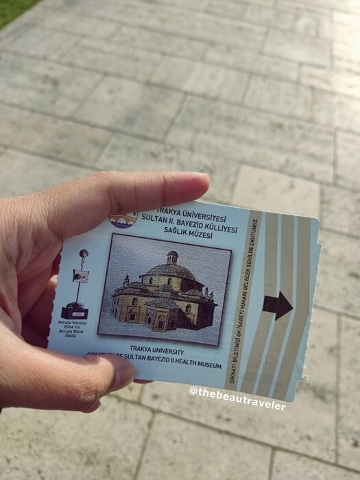 The ticket to Sultan Beyazid II Health Museum.