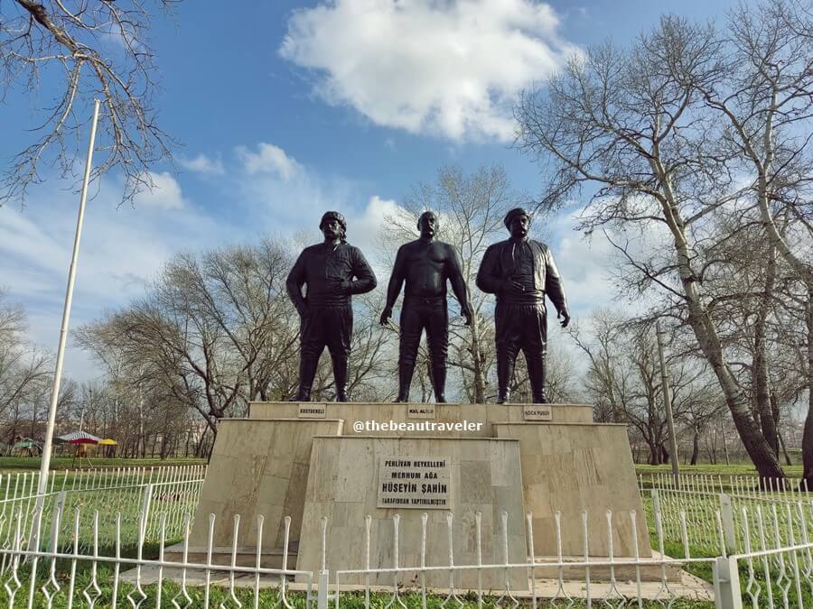 The statue of the pehlivan, the oil wrestlers in Edirne, Turkey.