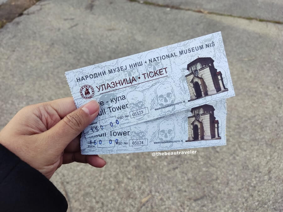 The entrance ticket to the Skull Tower in Nis, Serbia. 