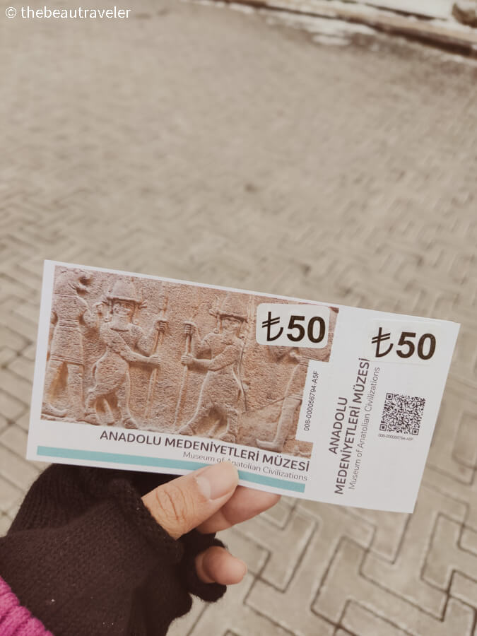 The entrance ticket to the Museum of Anatolian Civilization in Ankara, Turkey.