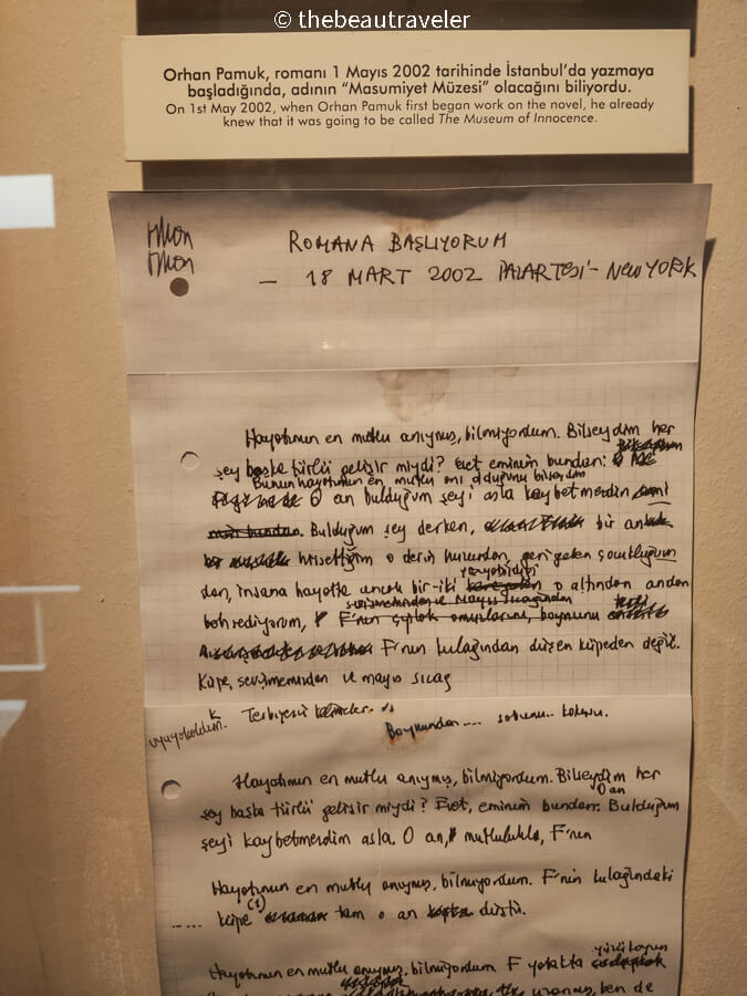 The manuscript of Museum of Innocence Novel displayed at the museum in Istanbul.