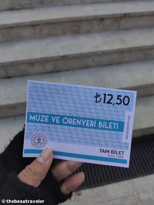 The entrance ticket at the Museum of Turkish and Islamic Art in Bursa, Turkey.
