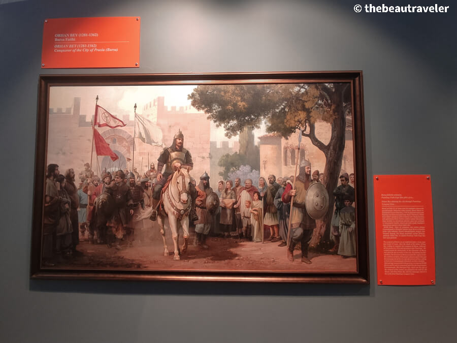 The painting that tells the history of the rise of the Ottoman Empire at Panorama 1326 Bursa Conquest Museum in Bursa, Turkey.