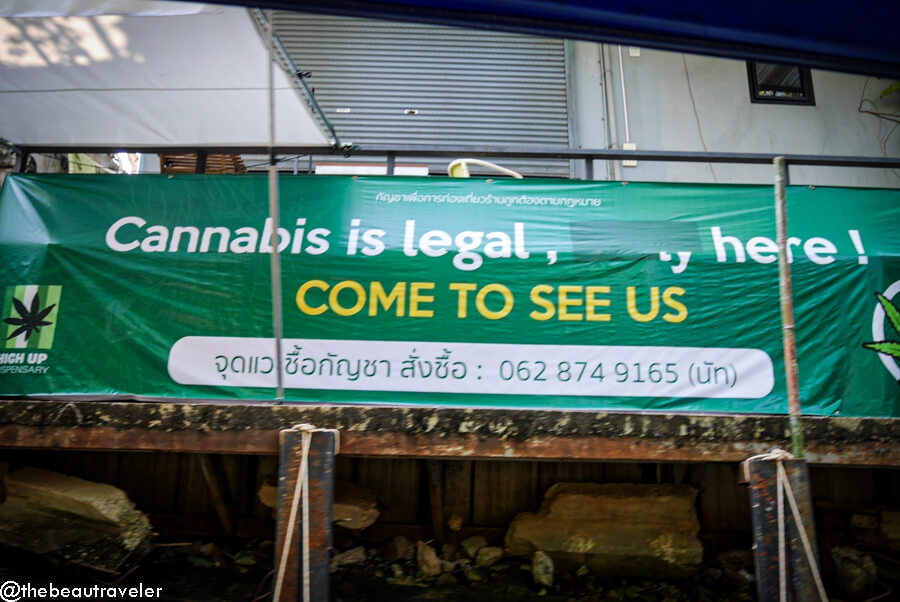 Cannabis banner at Damnoen Saduak Floating Market.