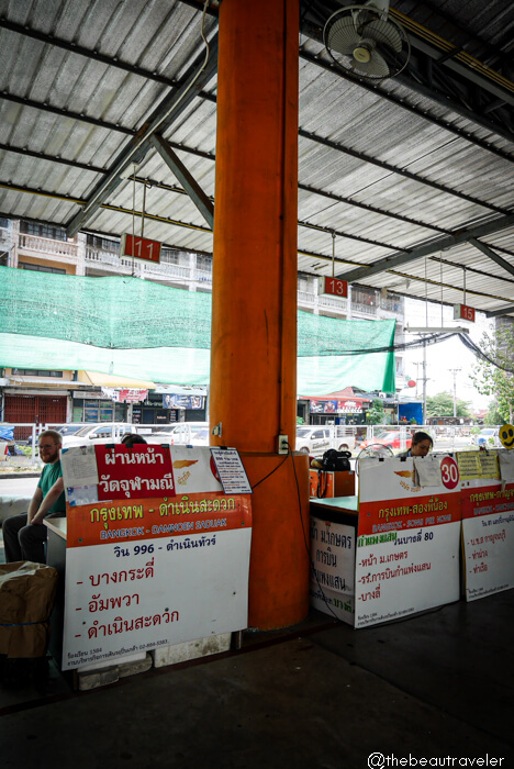 The ticket counter for the bus from Bangkok to Damnoen Saduak at the Southern Bus Terminal in Bangkok, Thailand.