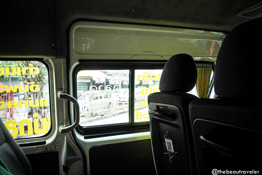 Bus from Bangkok to Damnoen Saduak.