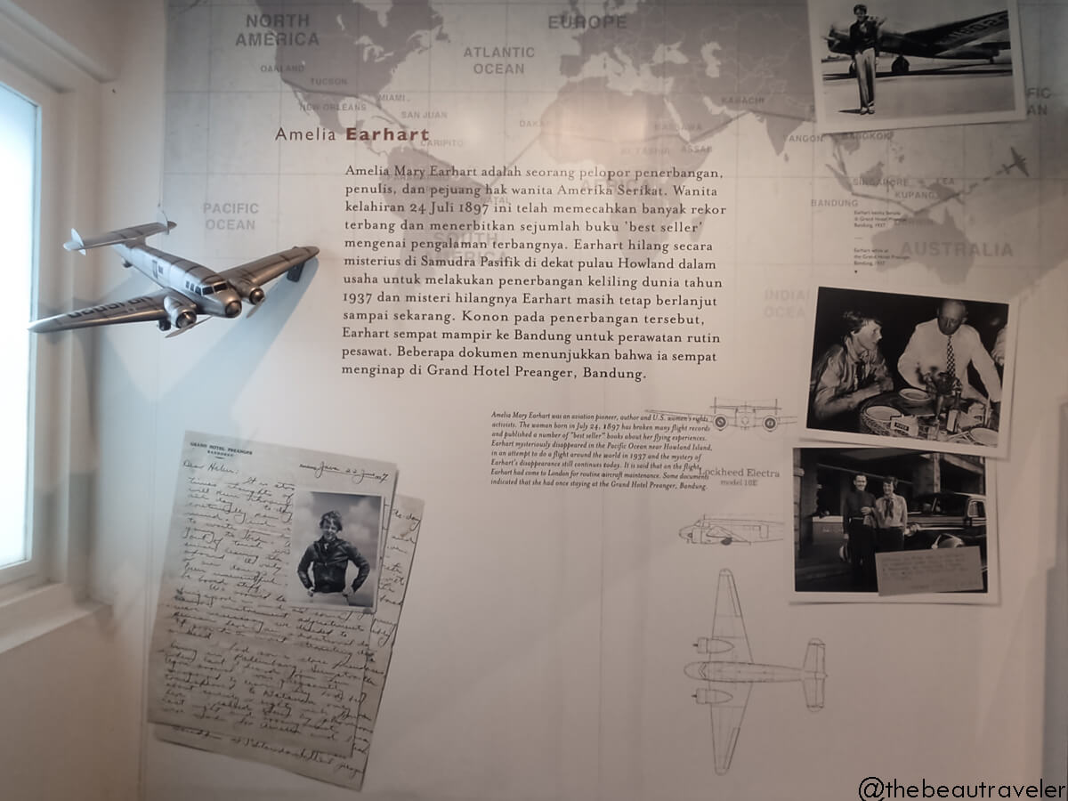 Amelia Earhart section at the mini museum of Grand Hotel Preanger in Bandung, Indonesia. 