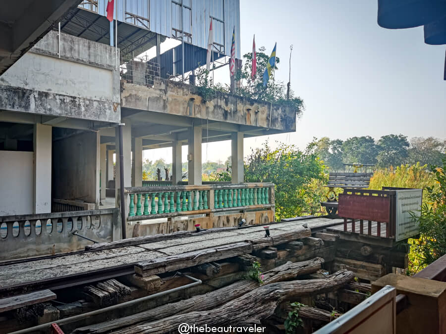The replica of the original wooden bridge on the River Kwai in Kanchanaburi, displayed at the JEATH War Museum.