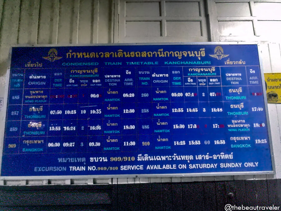 The Death Railway train schedule. 