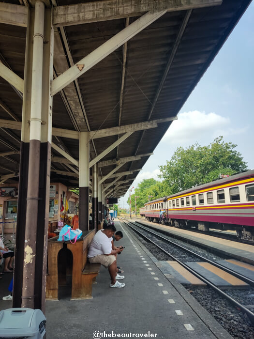 Train from Bangkok to Kanchanaburi in Thailand.