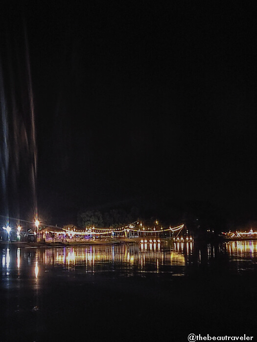 The city light of Kanchanaburi from our balcony at Tara Raft Guesthouse.